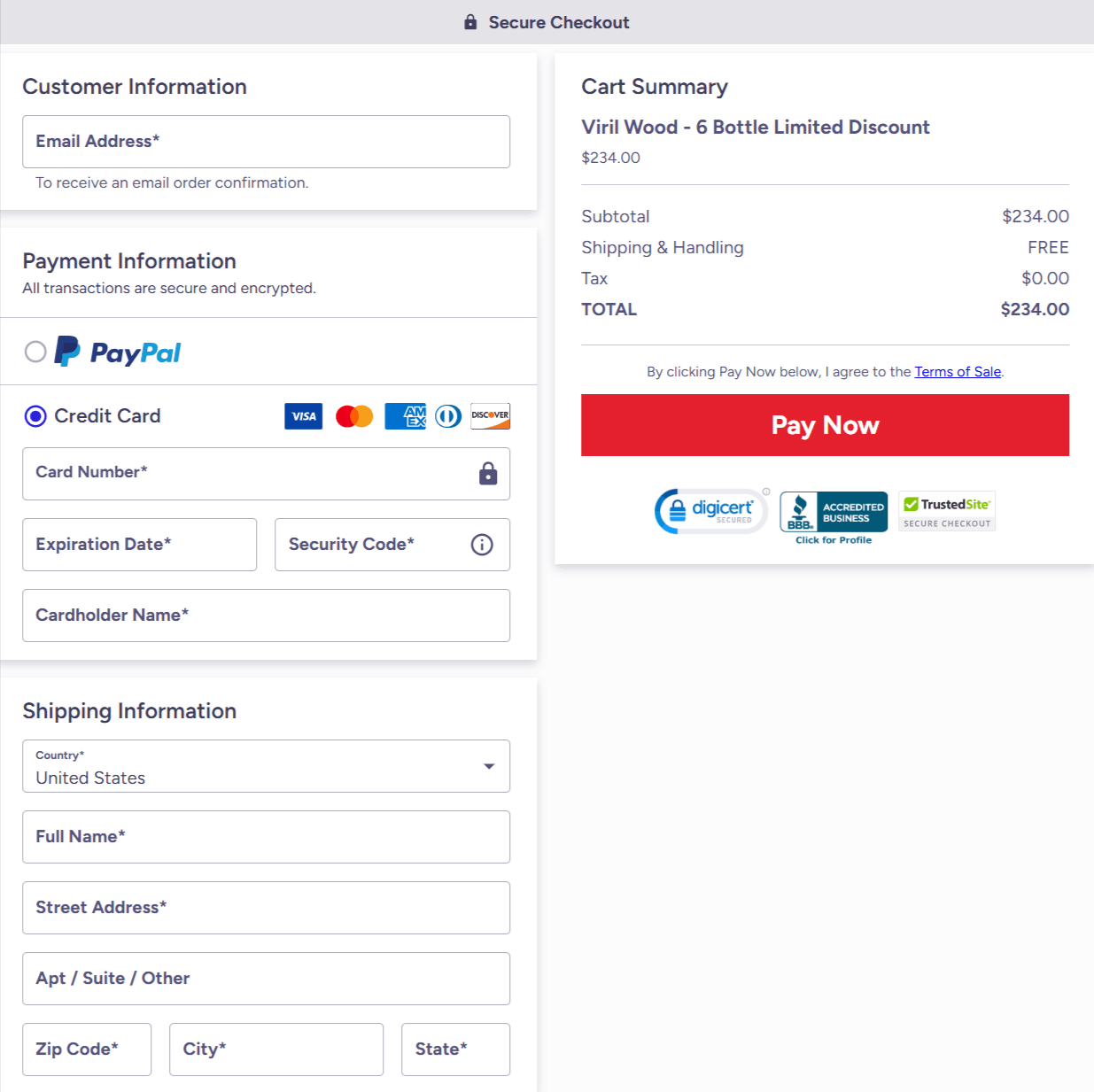 Virilwood  Checkout page
